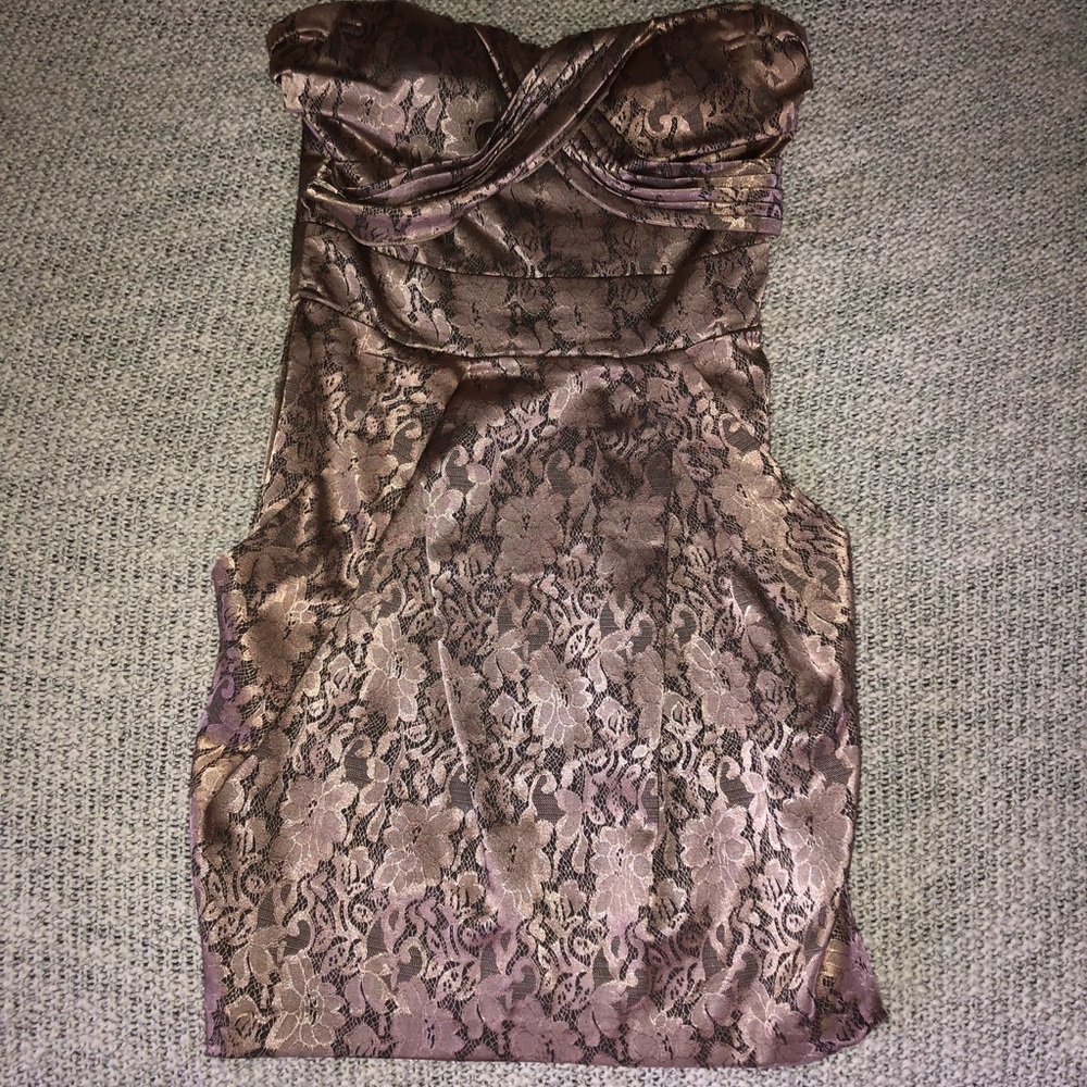 Gold and black strapless dress